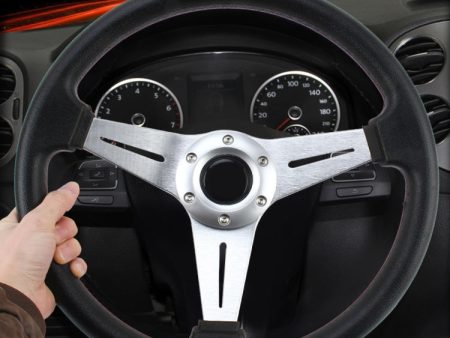 35cm PU Racing Sport Hand Wheel Car Modified Steering Wheel(Silver) on Sale