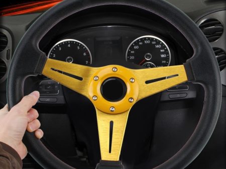 35cm PU Racing Sport Hand Wheel Car Modified Steering Wheel(Gold) Online