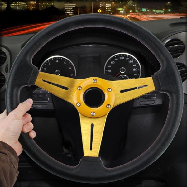 35cm PU Racing Sport Hand Wheel Car Modified Steering Wheel(Gold) Online